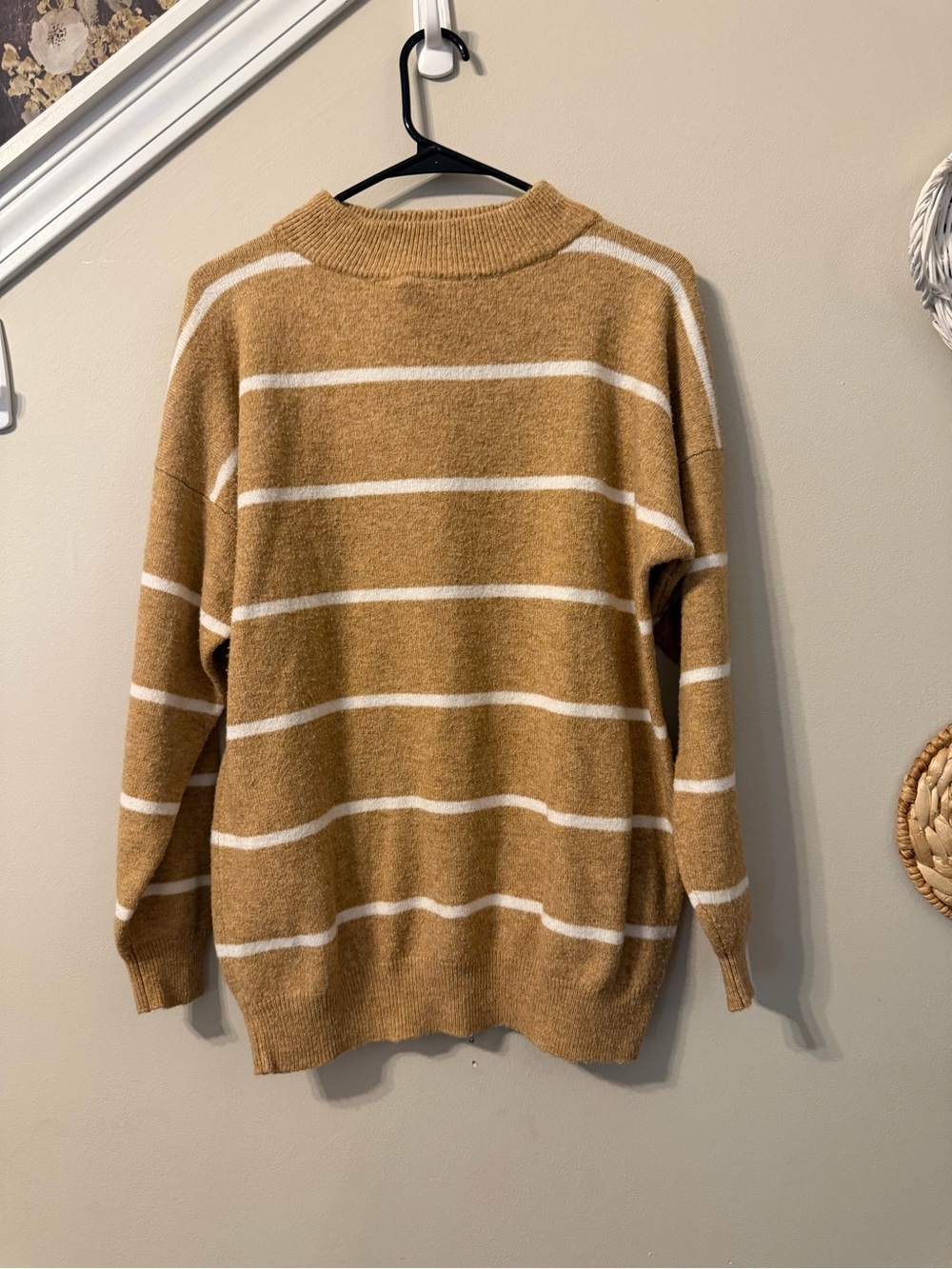 a new day Striped Crew Sweater - Camel and White